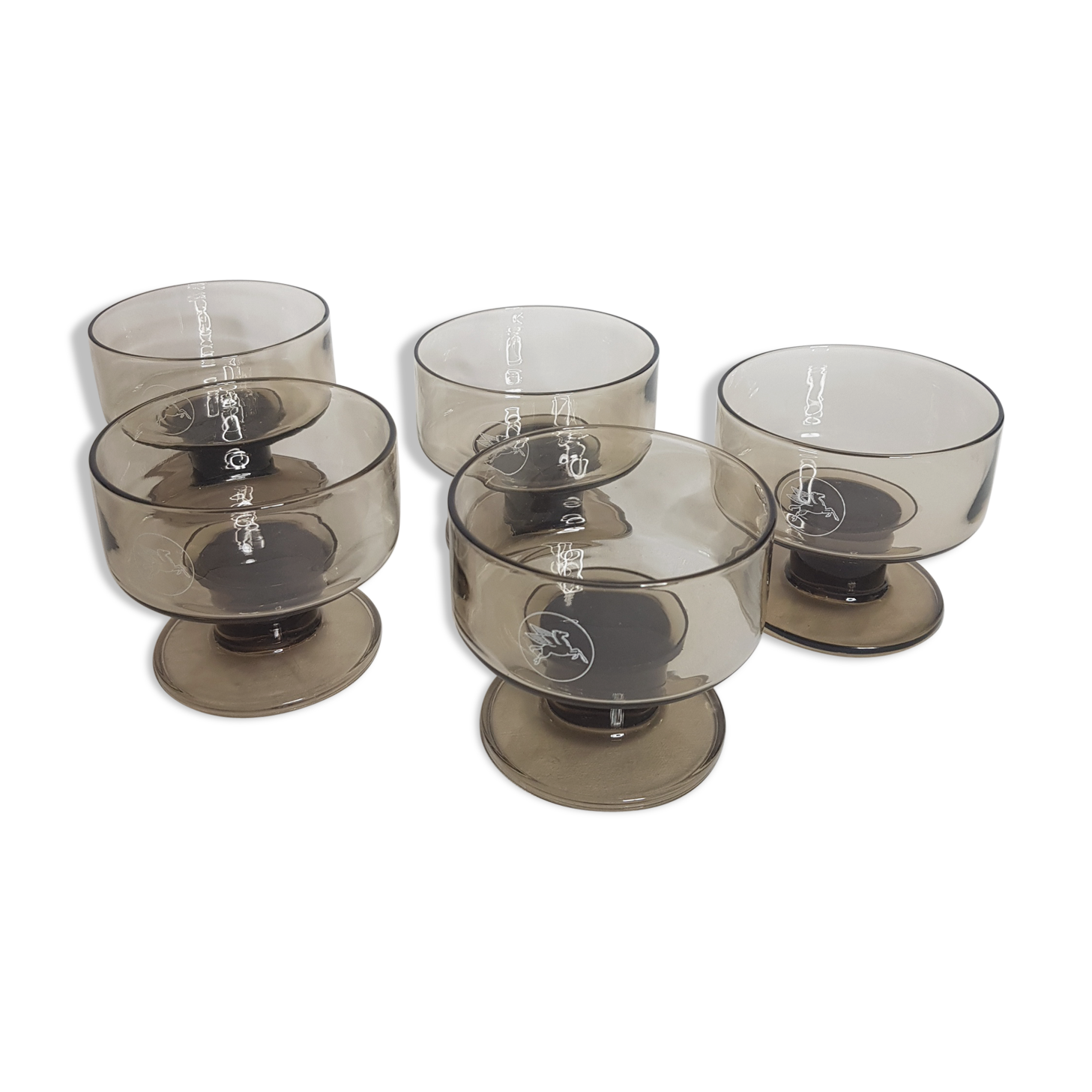 Lot de 5 coupes à champagne, Pégase, années 70