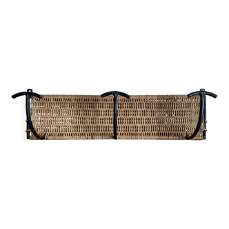Porte manteau mural en fer et osier Raoul Guys mid century