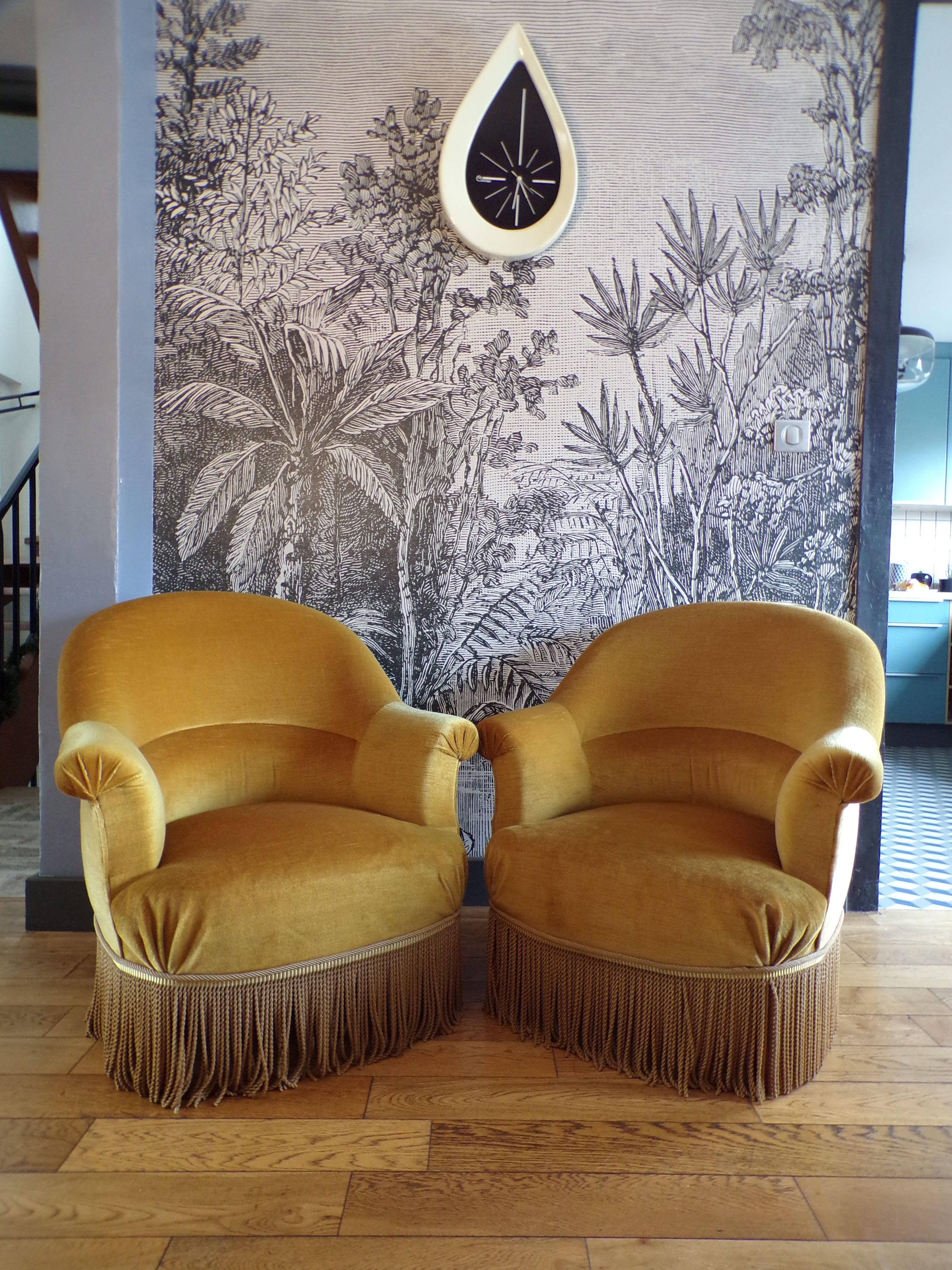 Duo of antique toad armchairs