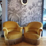 Duo of antique toad armchairs