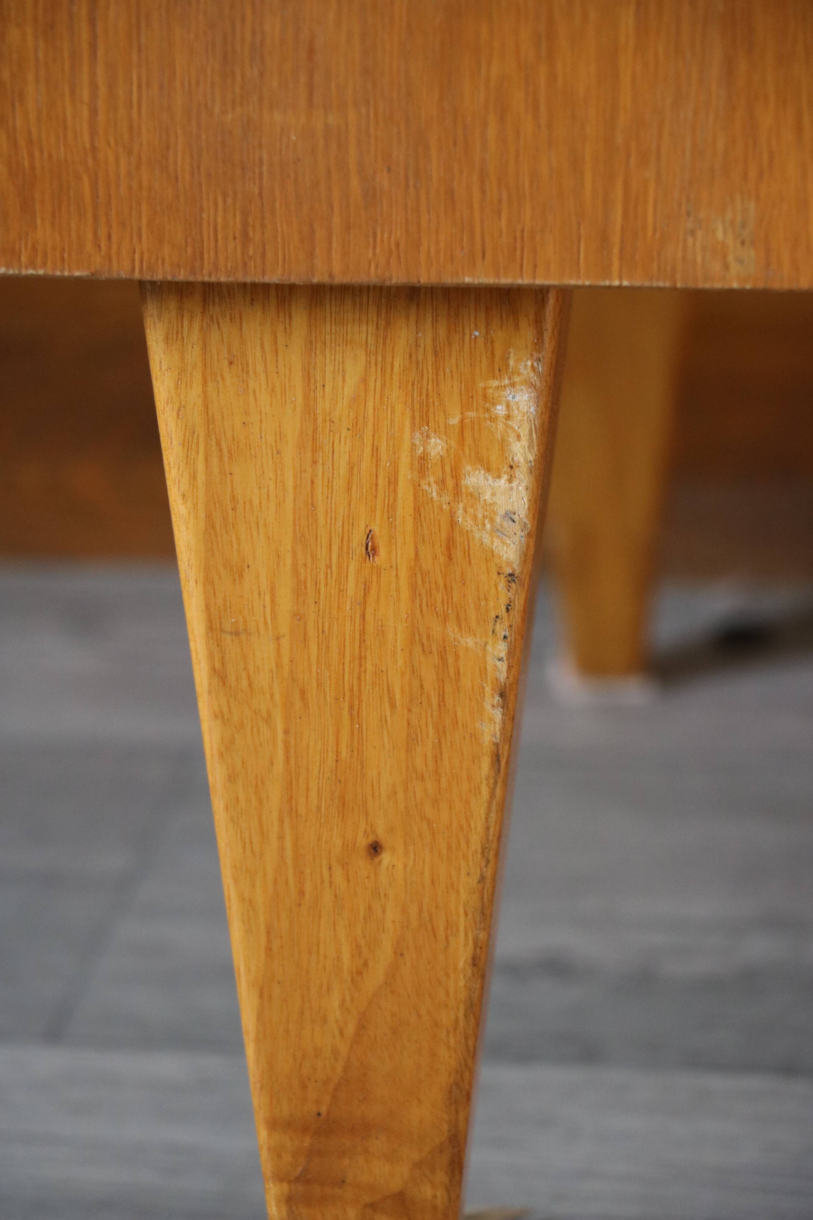 Oak desk, splayed legs, drawers, 1960.