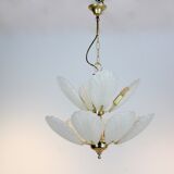French chandelier in brass with Murano glass shells, 1970s