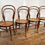 set of 4 bistro chairs in curved wood from the 1920s 1930s Canned seat