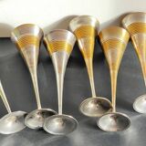 6 Vintage Silver-Plated Brass Champagne Flutes