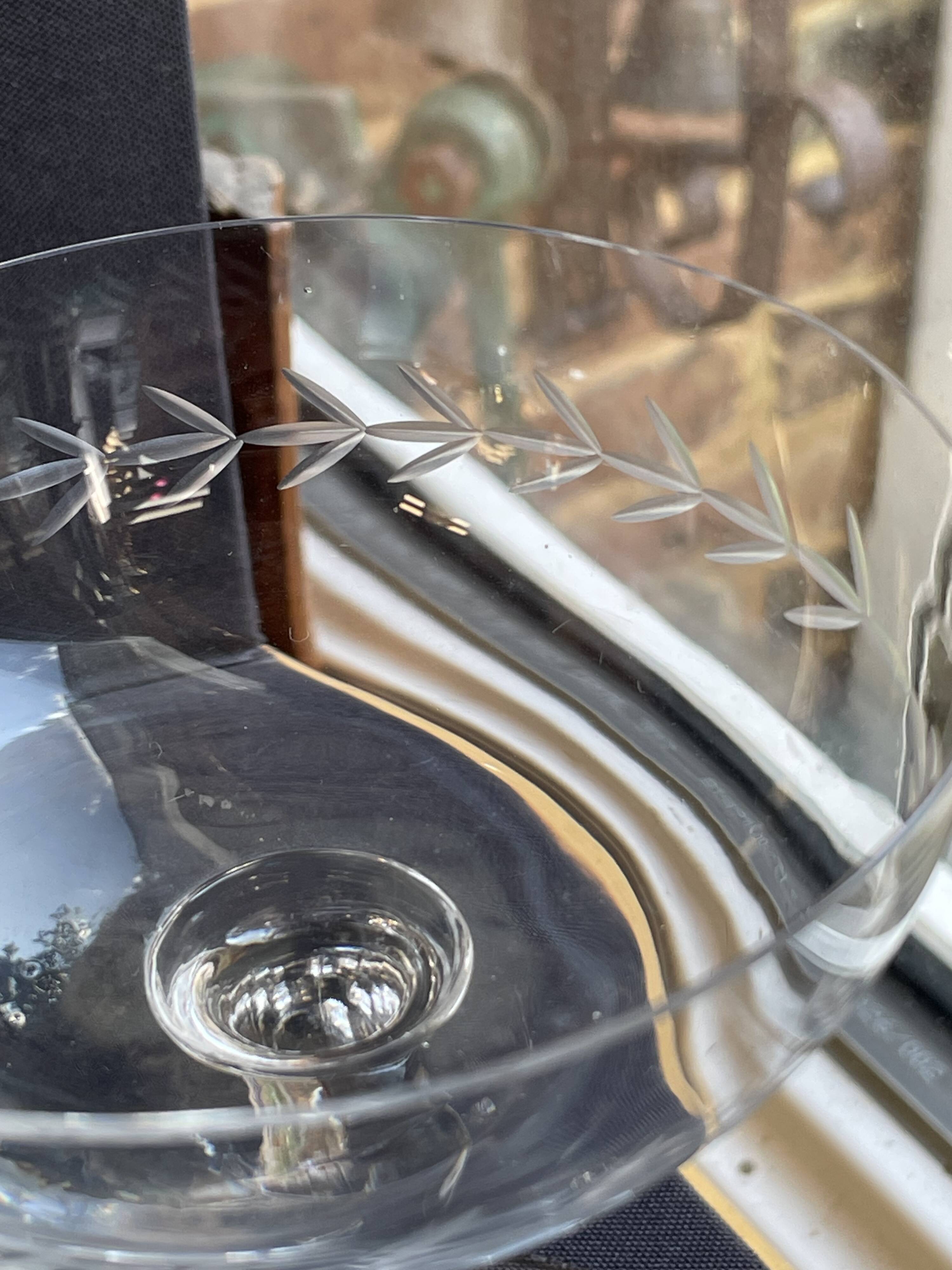 6 Blown and Cut Champagne Glasses