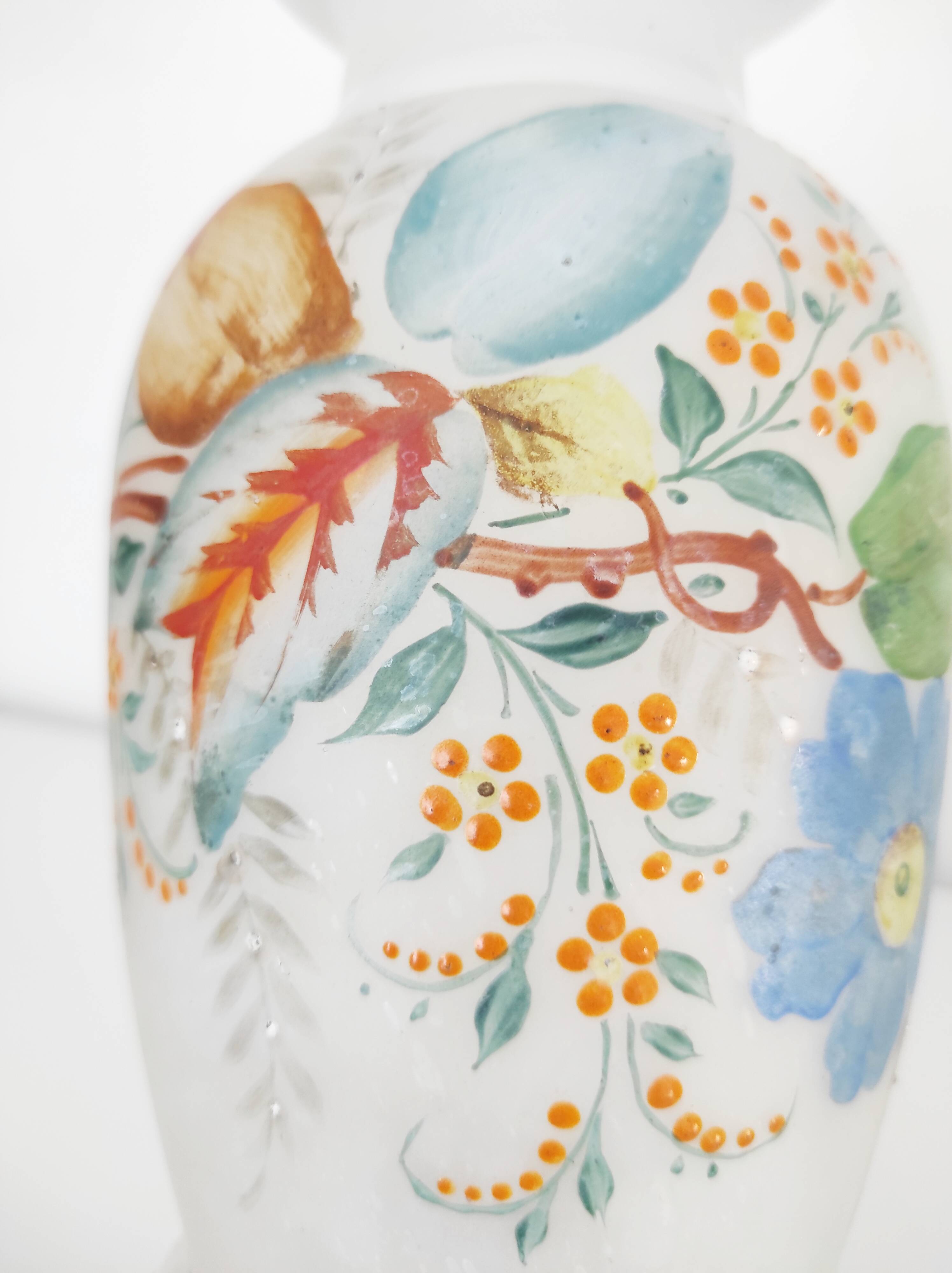 Opaline glass vase with hand-painted flowers, 1900