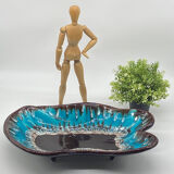 Large flat on Vallauris service stand, vintage, fruit cup, turquoise