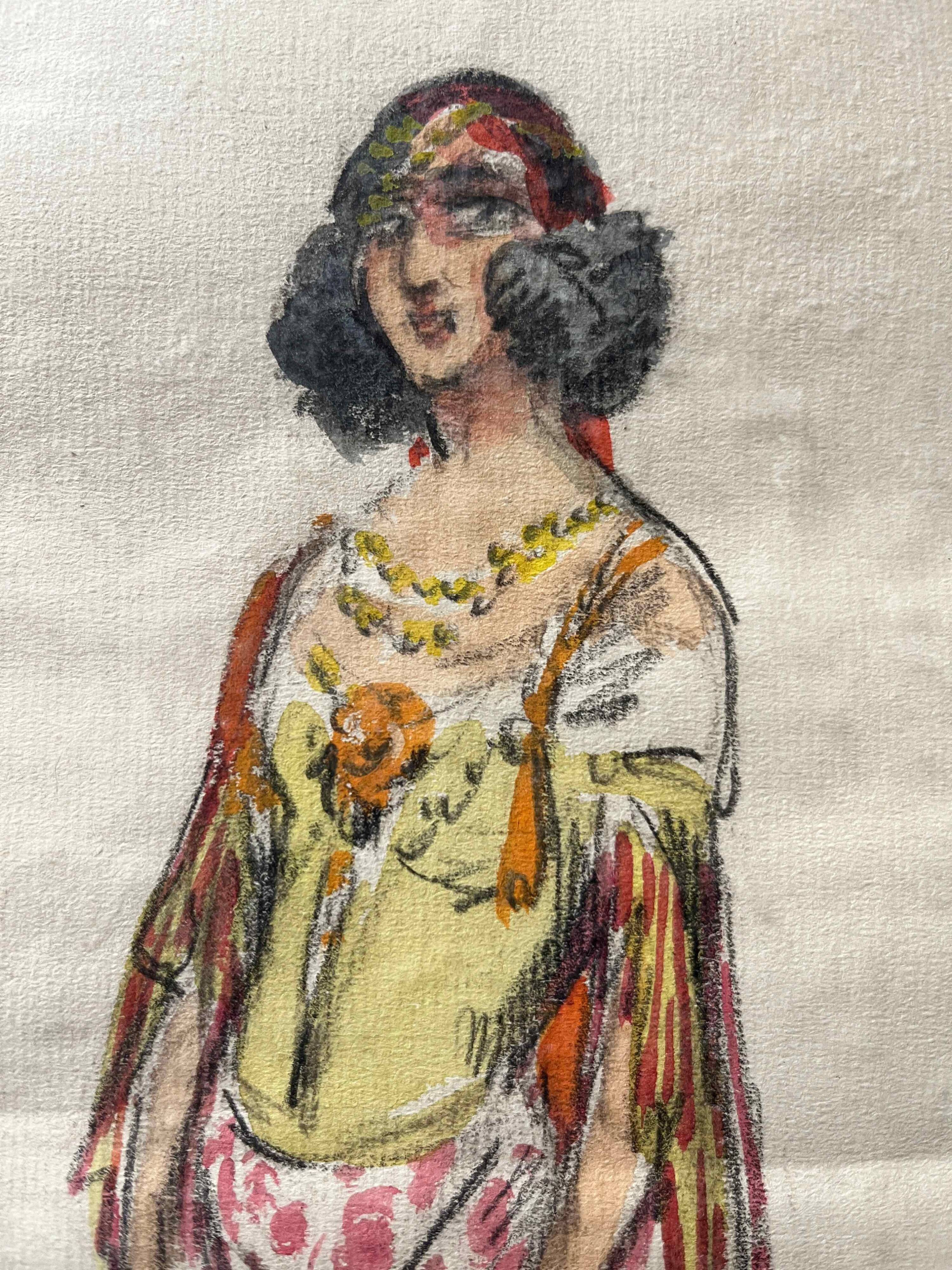 Watercolor painting charles betout (1869-1945) the egyptian french comedy