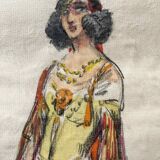 Watercolor painting charles betout (1869-1945) the egyptian french comedy