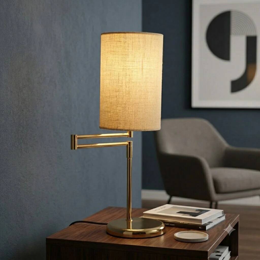 Vintage table lamp in metal and fabric, Italian design, 1980s.