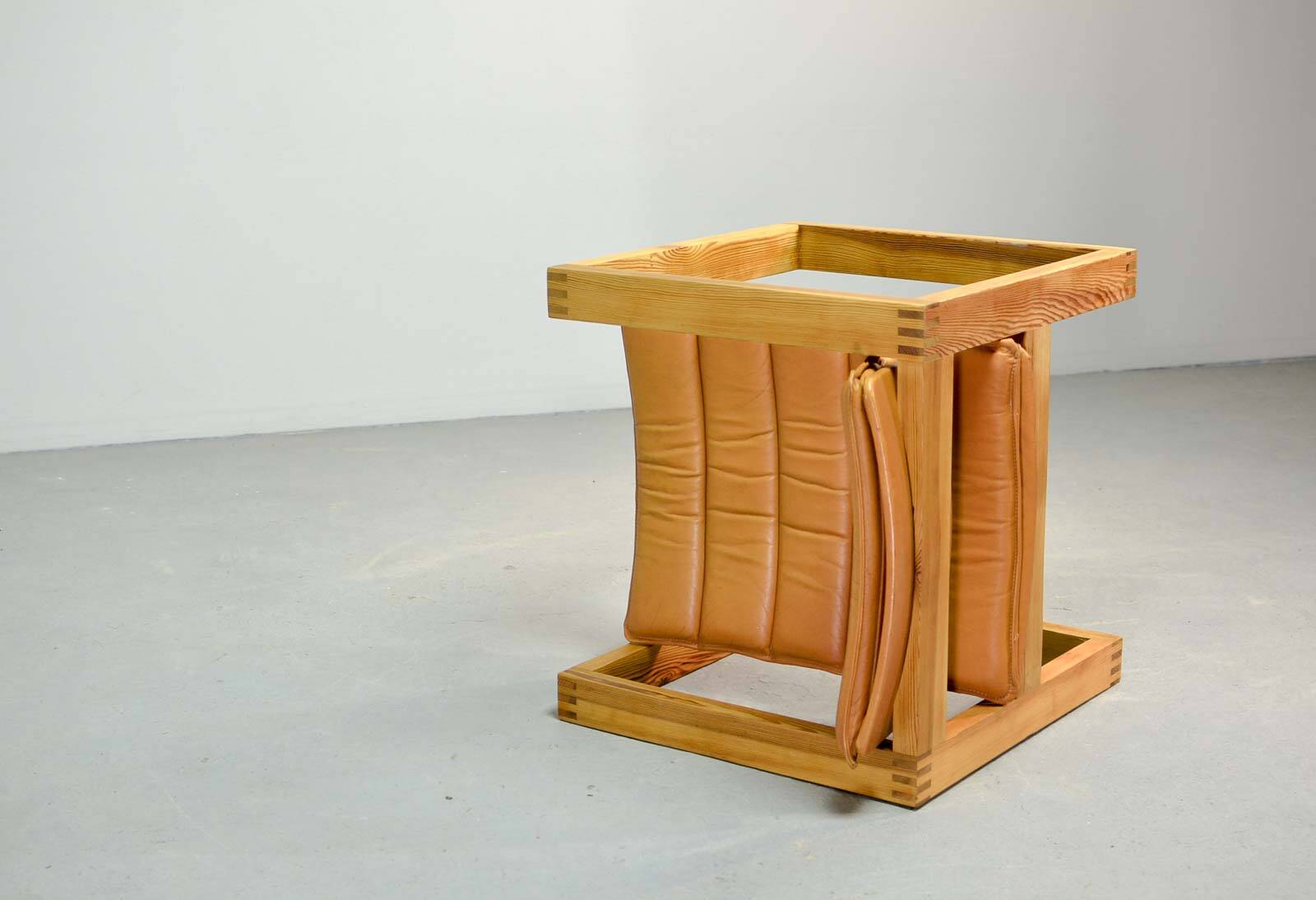 Ate van Apeldoorn Dutch Design Cognac Leather Cubic Pinewood Side Chair 70s