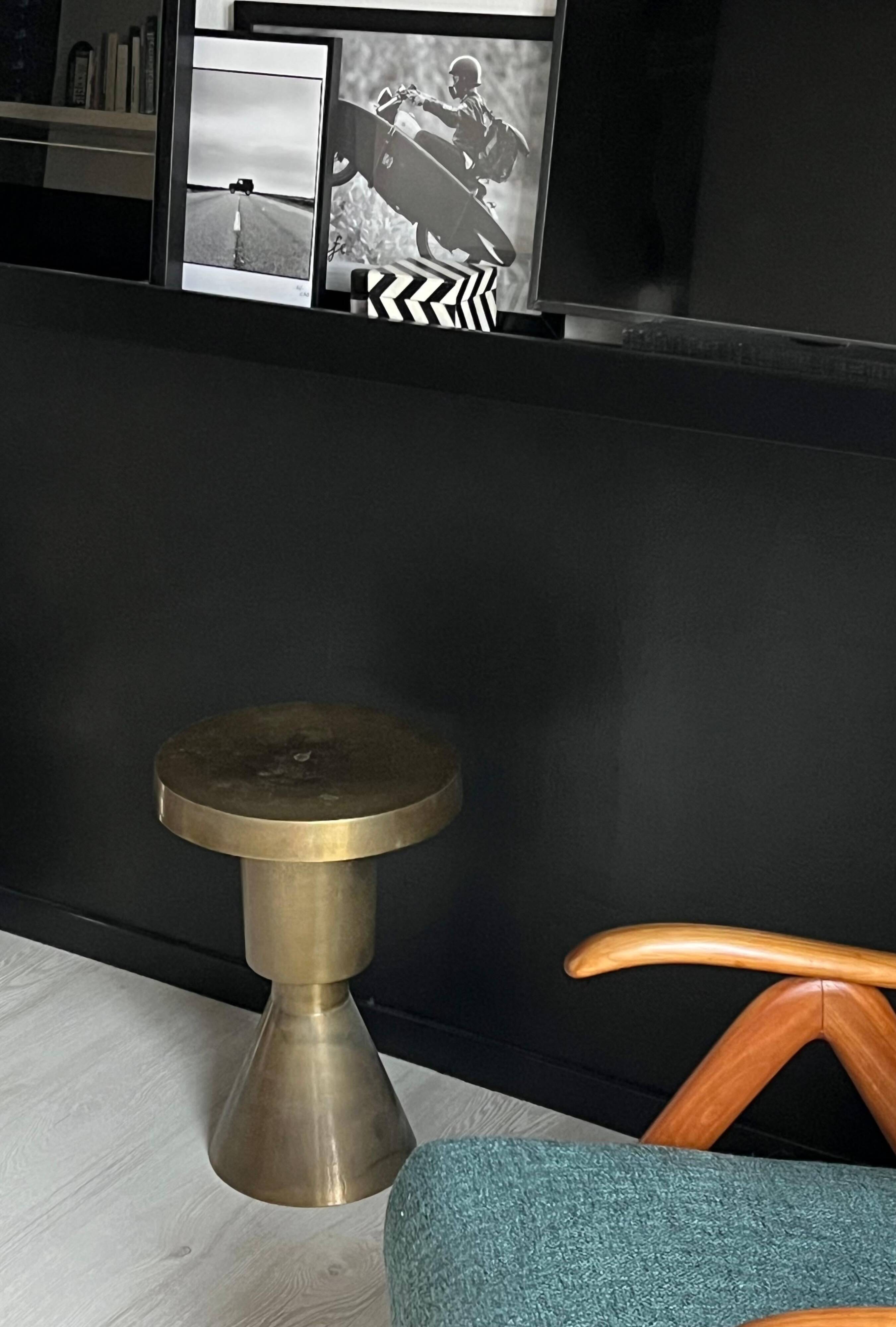 Sculptural metal side table, contemporary brassy side for modern interiors