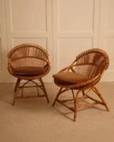 Pair of bamboo and wicker armchairs from the 1960s.