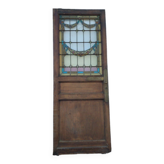 oak door with stained glass