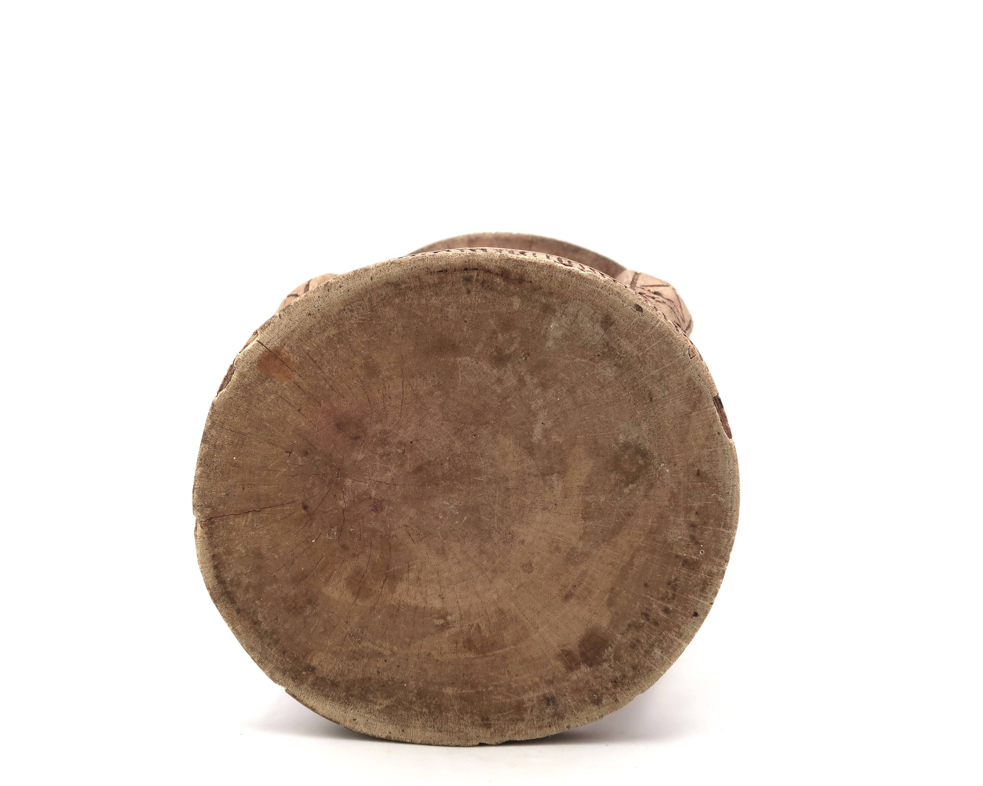African stool with scarified wooden decoration, 1980s