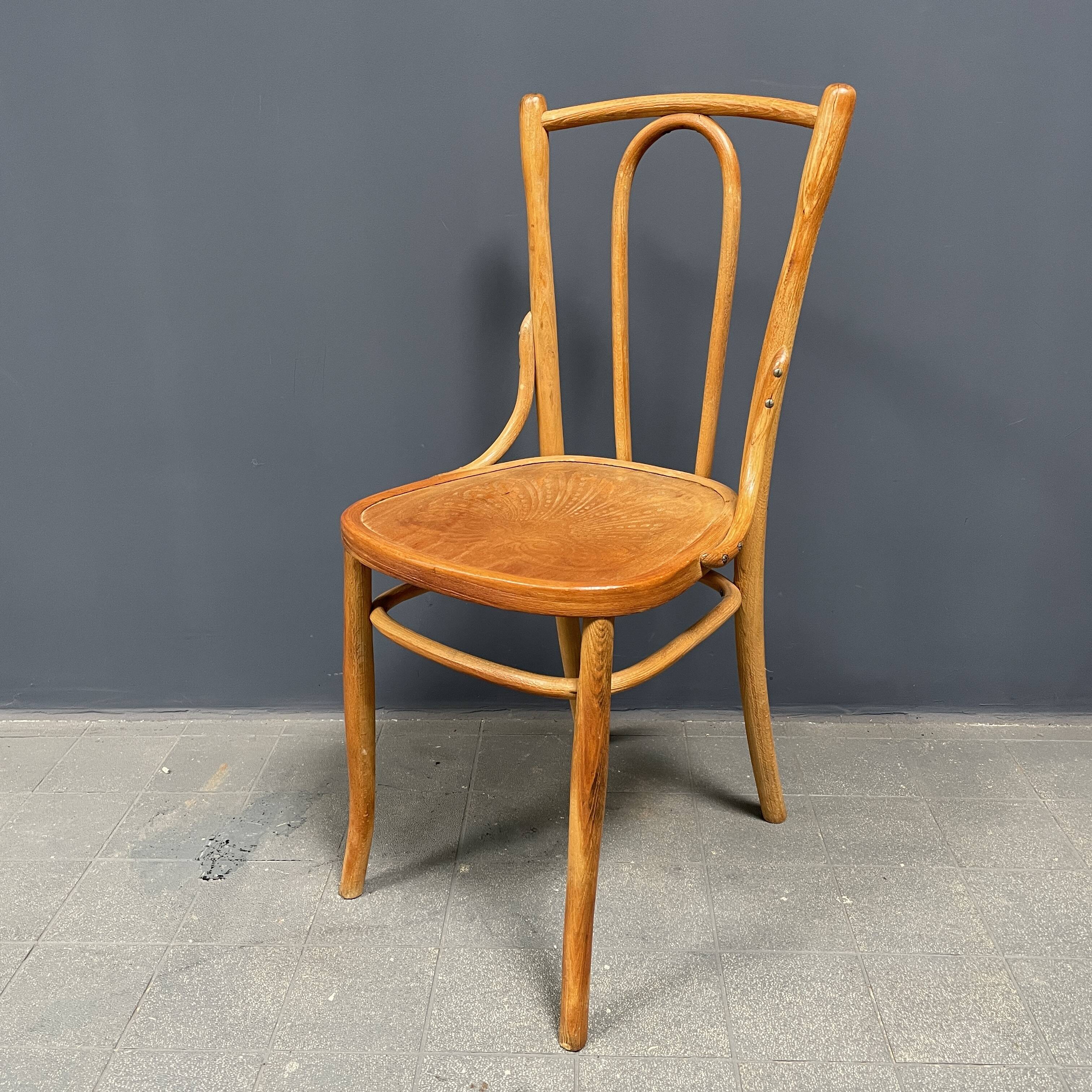 Set of 4 wooden bistro chairs with graceful seats