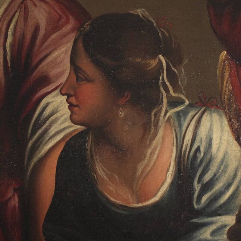 Monumental 18th century Italian painting, Bathsheba at her bath