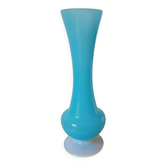 Vase haut opaline bleu