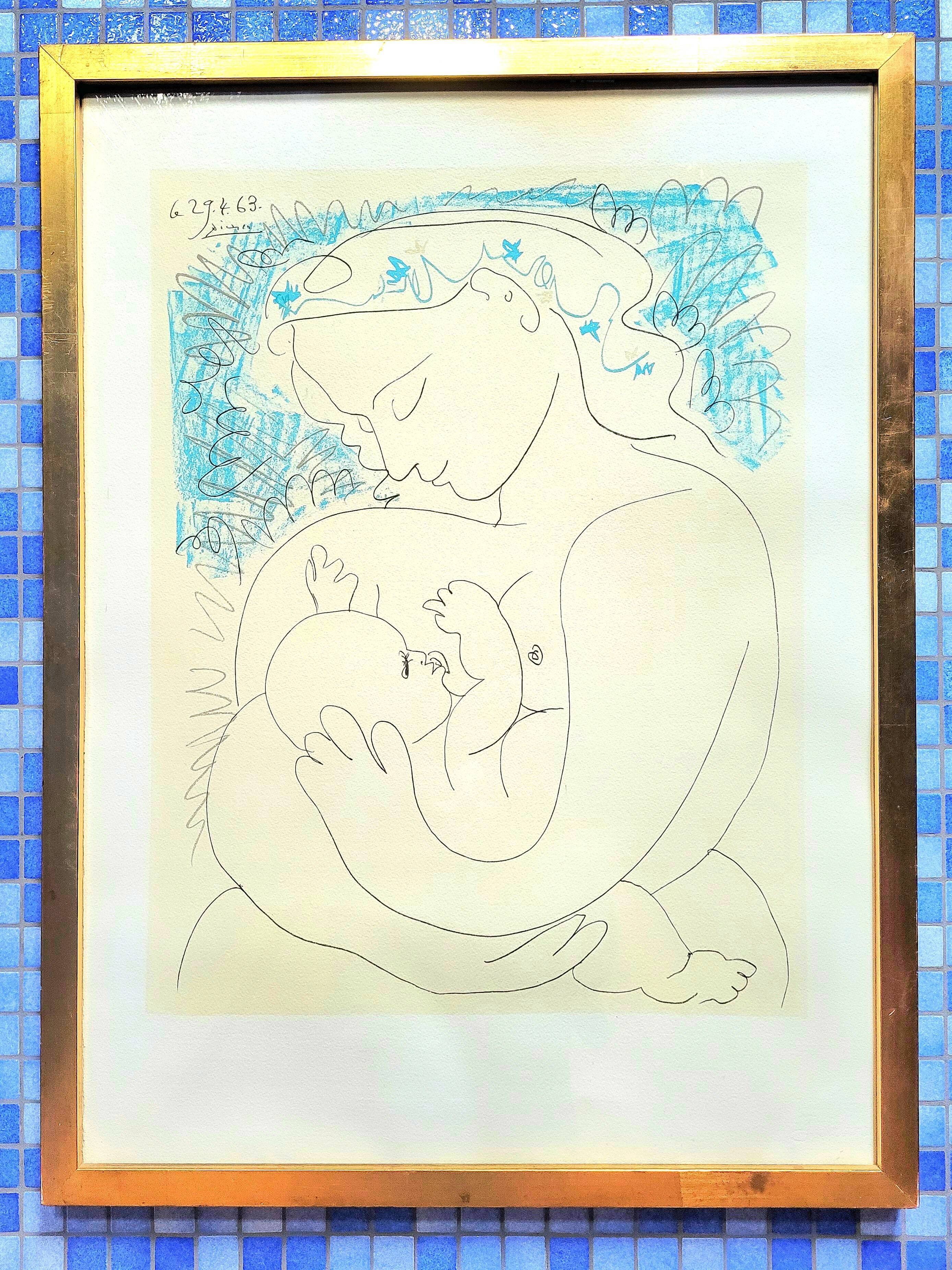 Vintage lithograph from the 60s old Picasso poster "La Maternité"