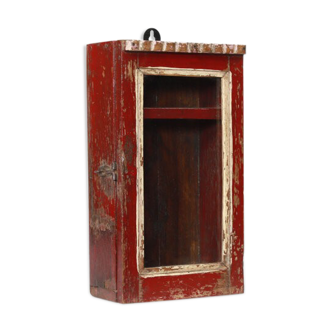 Vitrine murale petite ancienne boite a horloge patine rouge d'origine inde