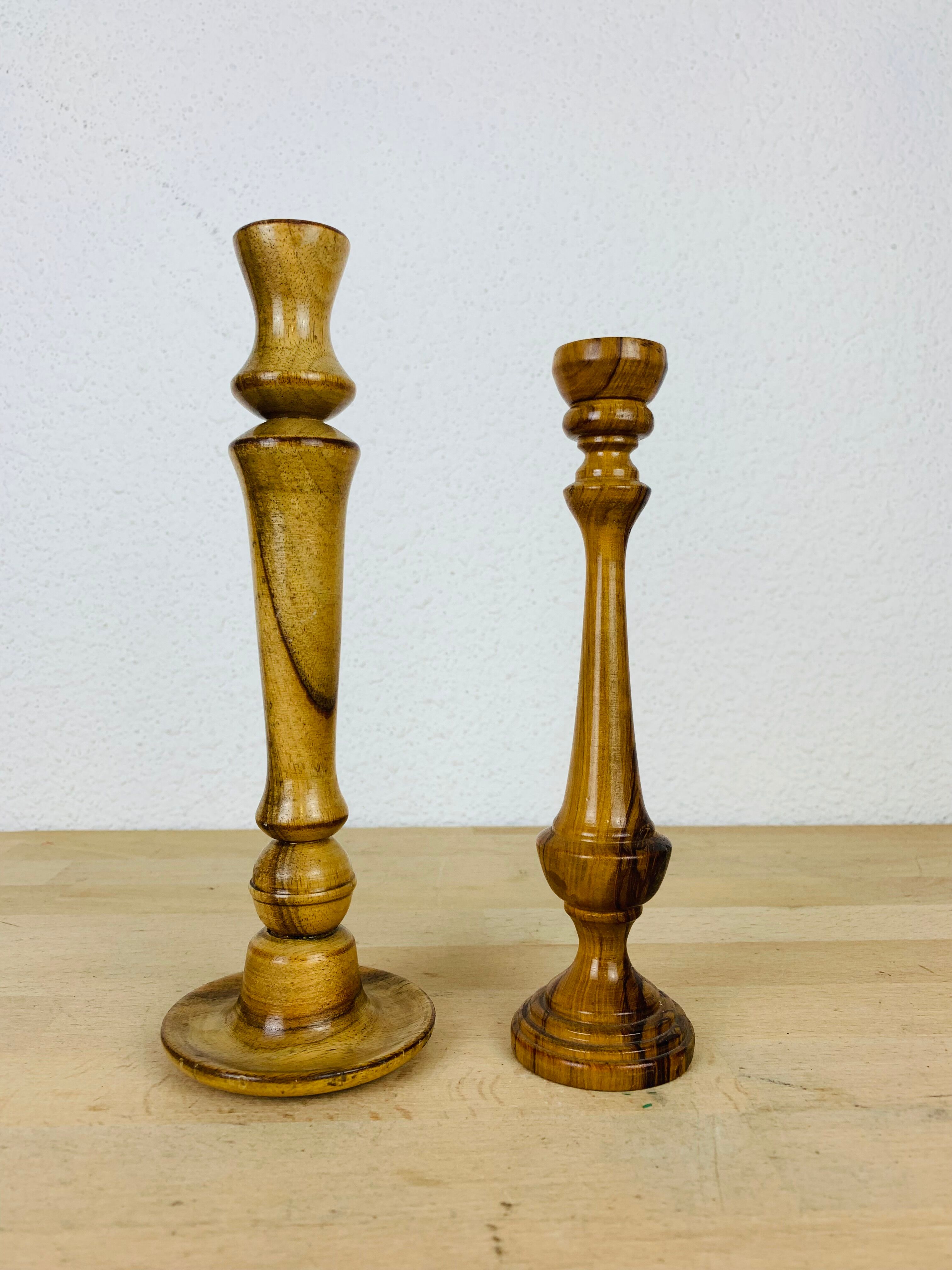 Pair of wooden candle holders