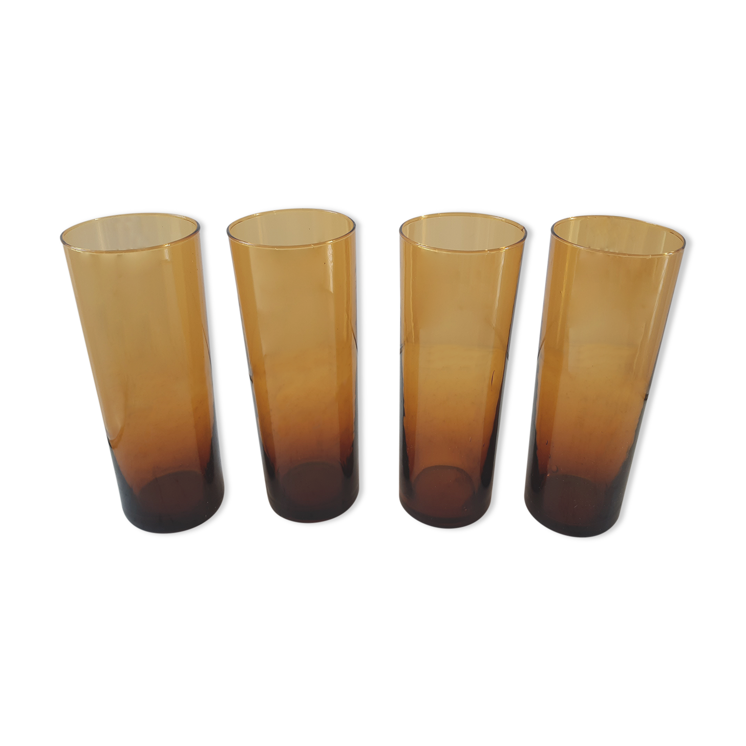 Set of 4 amber glass glasses with thick bottoms 70s