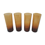 Set of 4 amber glass glasses with thick bottoms 70s