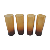 Lot de 4 verres en verre ambré à fonds épais années 70