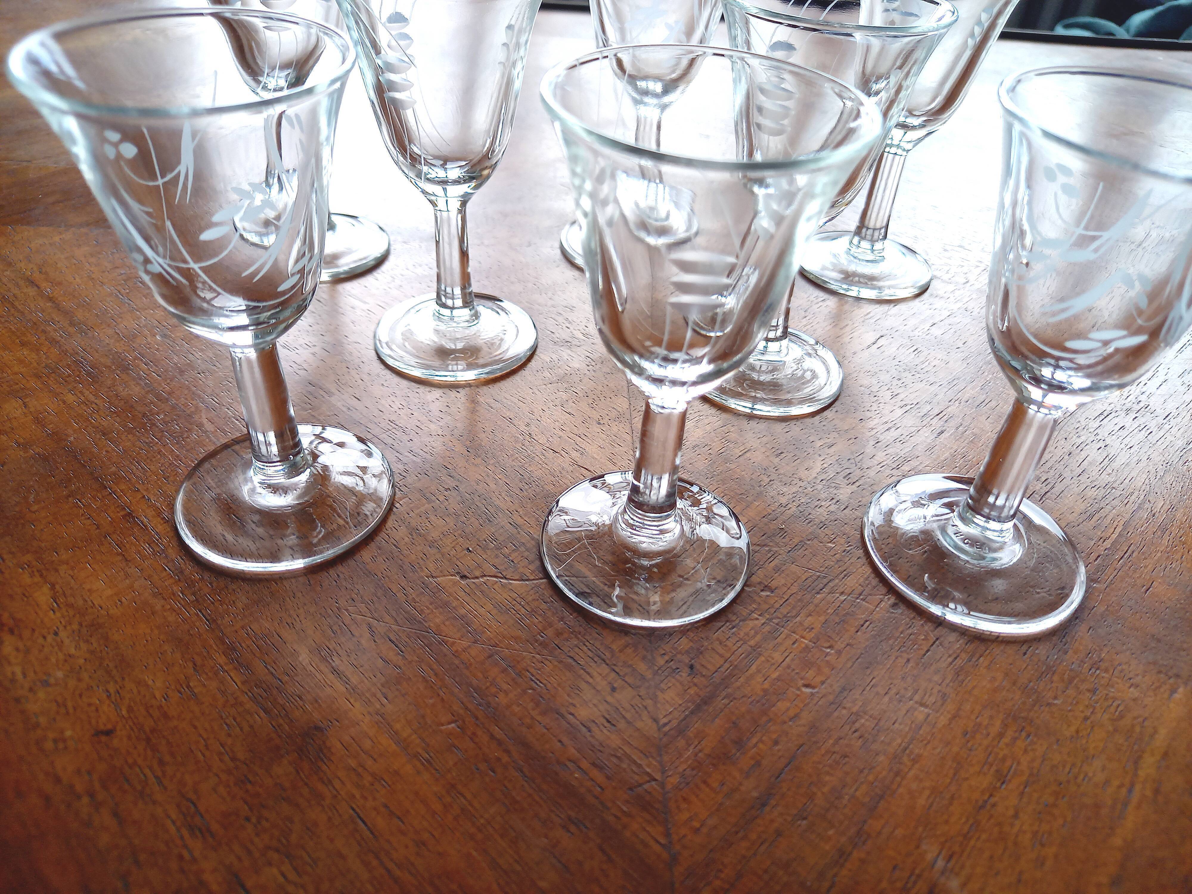 Set of 8 engraved glasses old with liquor or digestive 50s