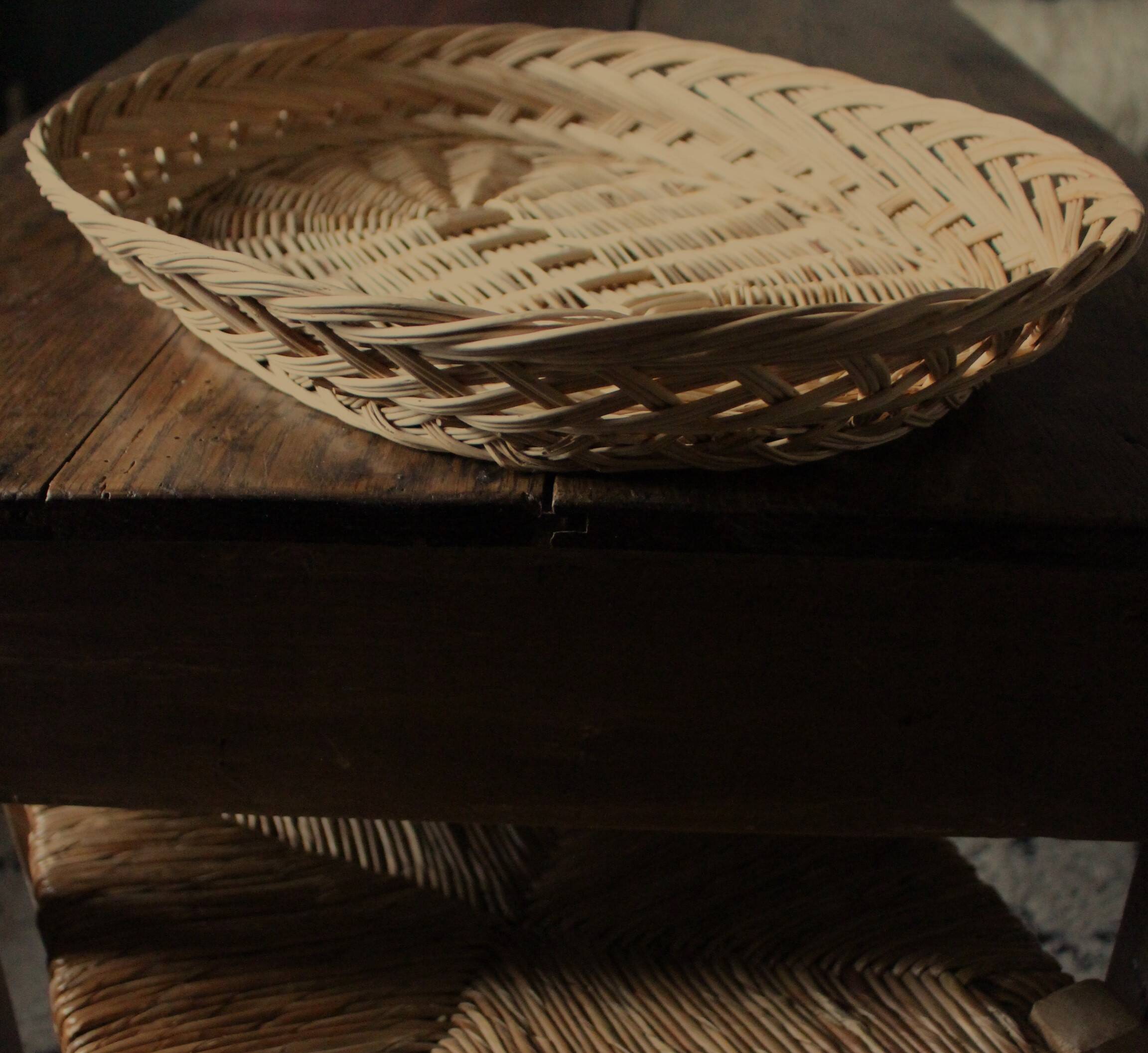 Basket oval base light wicker border vintage basketry