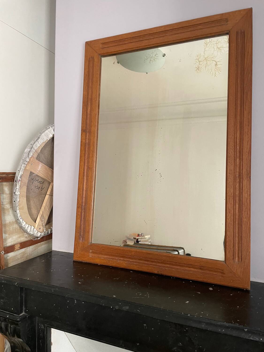 Mercury mirror. Frame in solid oak wood.
