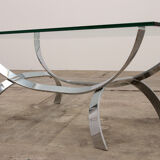 Table basse space age chrome avec plateau en verre épais 1970