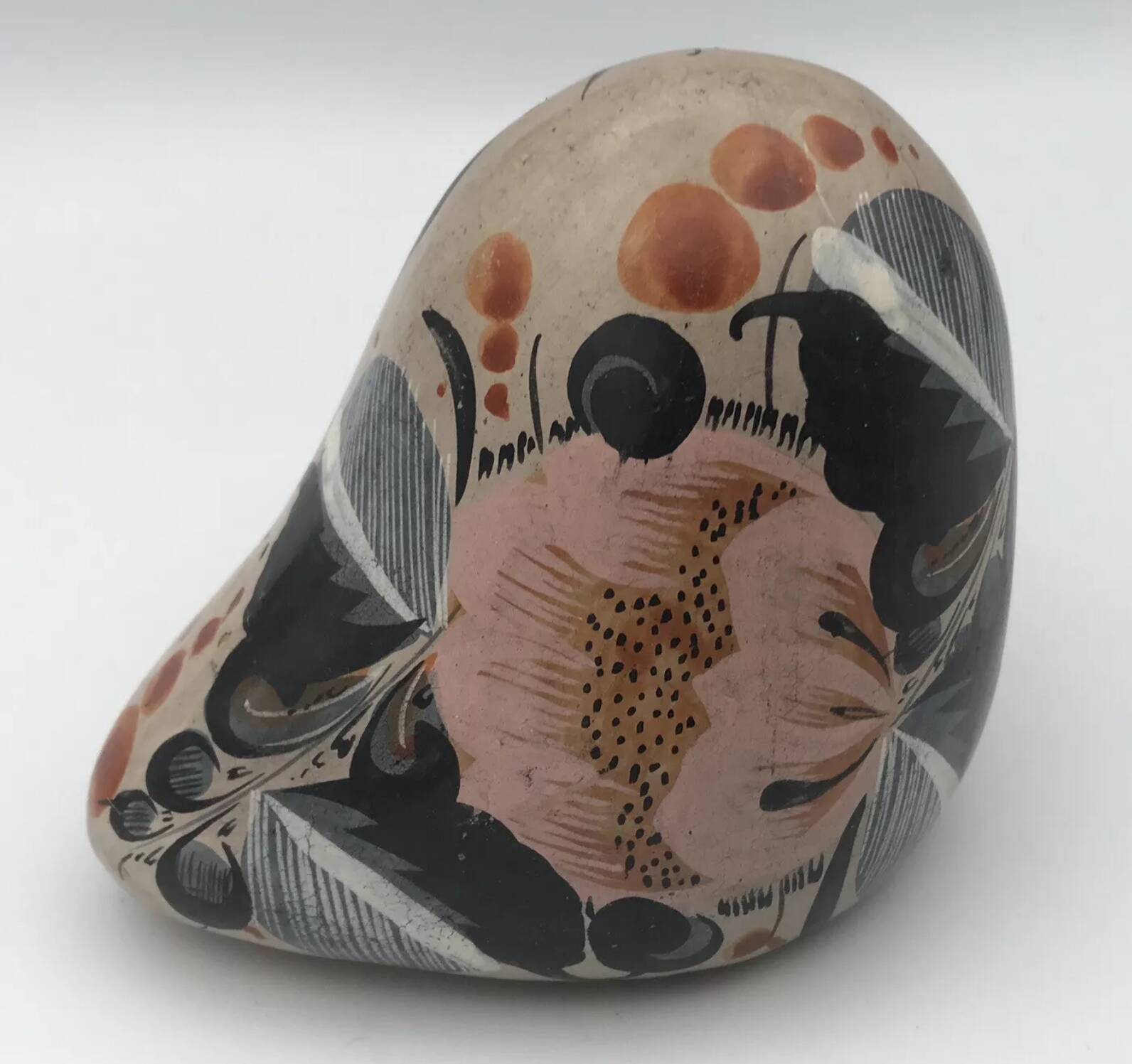 Painted ceramic owl from Mexico signed v.silva