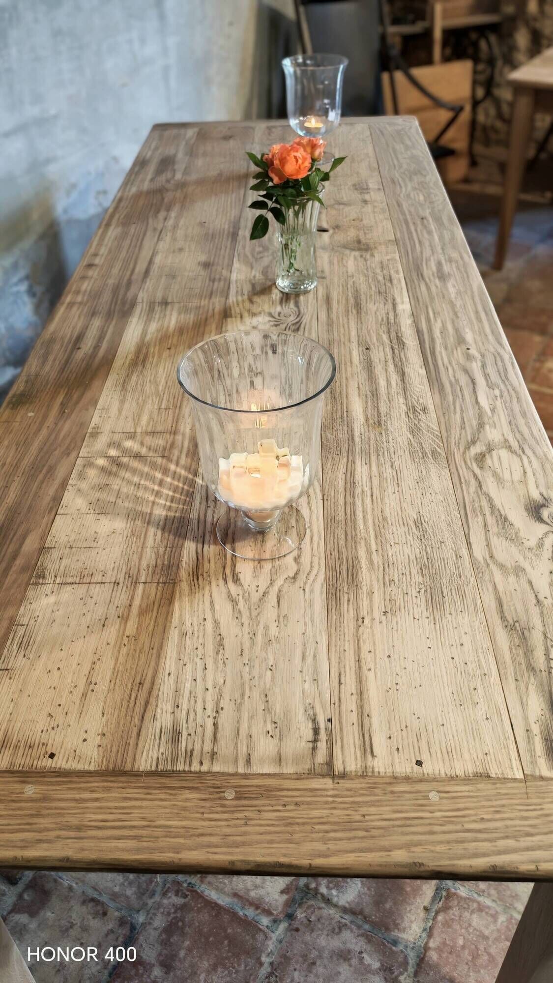 Solid oak farmhouse table "brut" 247x89, top "chocolate oak"