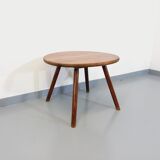 Vintage round brutalist coffee table in solid oak wood from the 50s