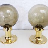 Pair of golden smoked glass lamps