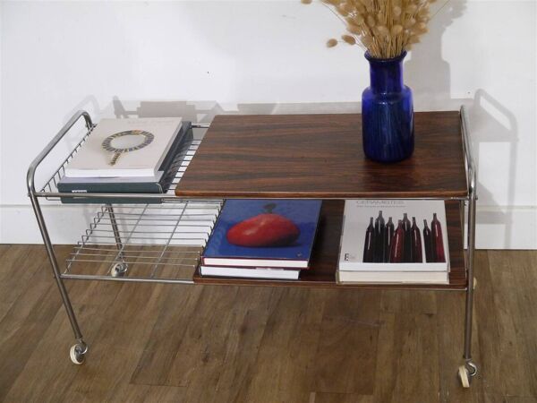 Meuble d'appoint en palissandre et chrome 1970