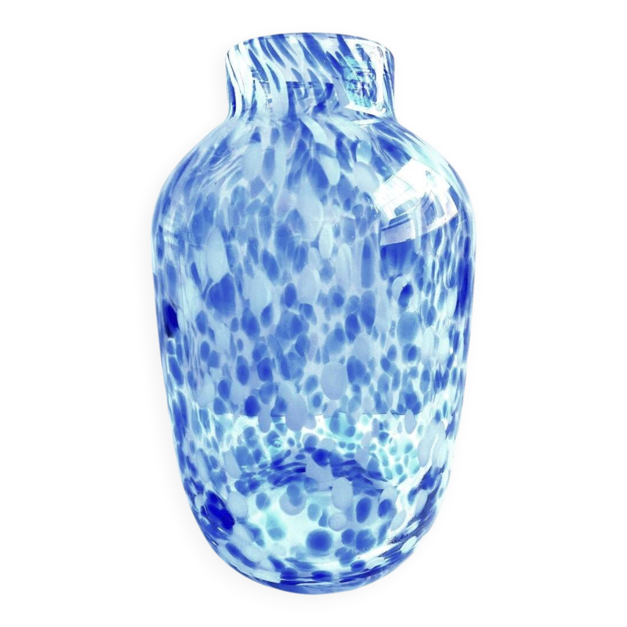 Élégant Vase Soliflore Photophore Mirella Verre Épais Soufflé Moucheté Neuf