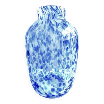 Élégant Vase Soliflore Photophore Mirella Verre Épais Soufflé Moucheté Neuf