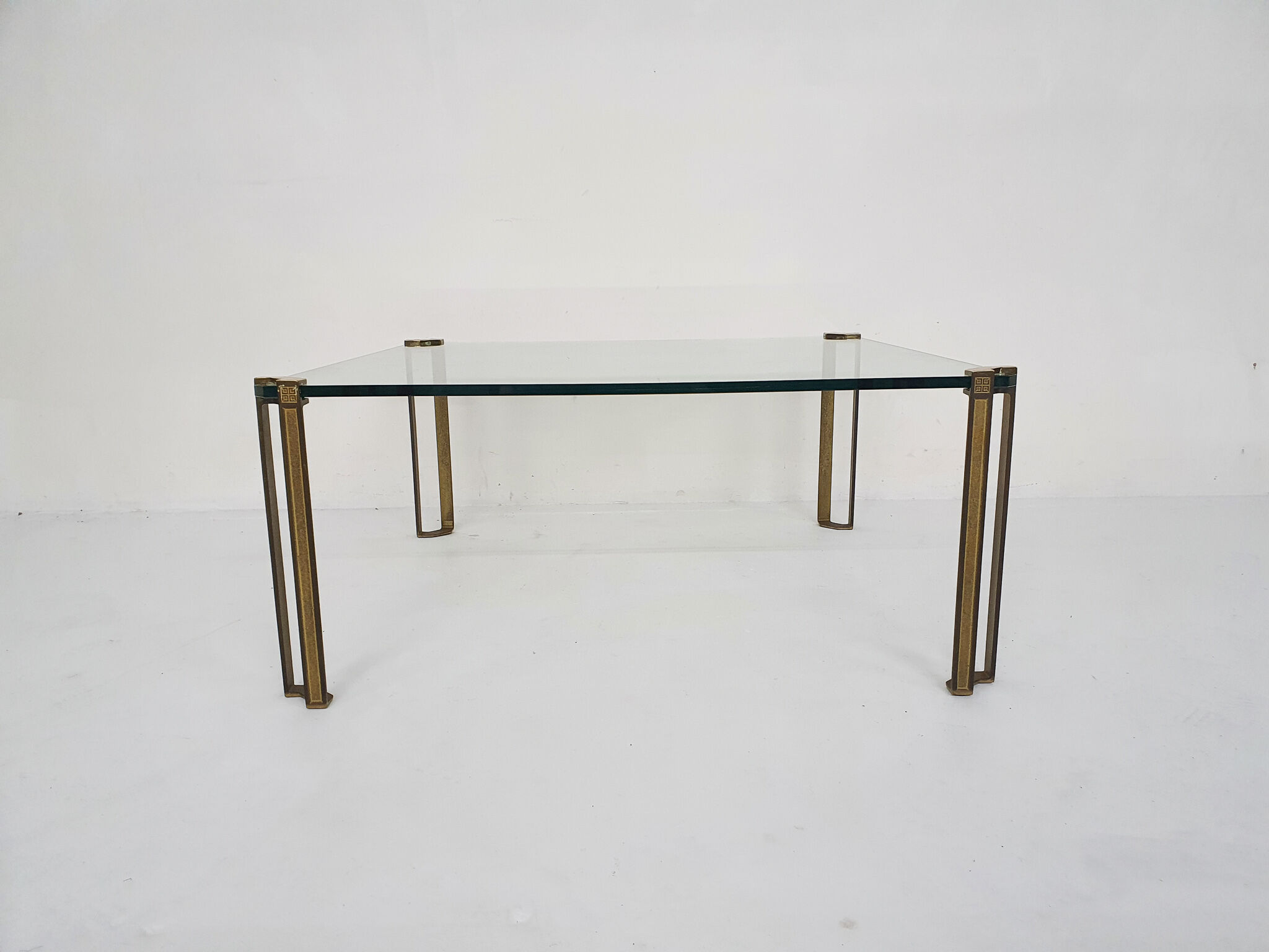 Peter Ghyczy for Ghyczy brass and glass square coffee table, 1970's
