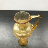 Carafe verre soufflé craquelé jaune avec anse décoration cuisine vintage