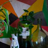 Trois vases anciens en barbotine aux lilas