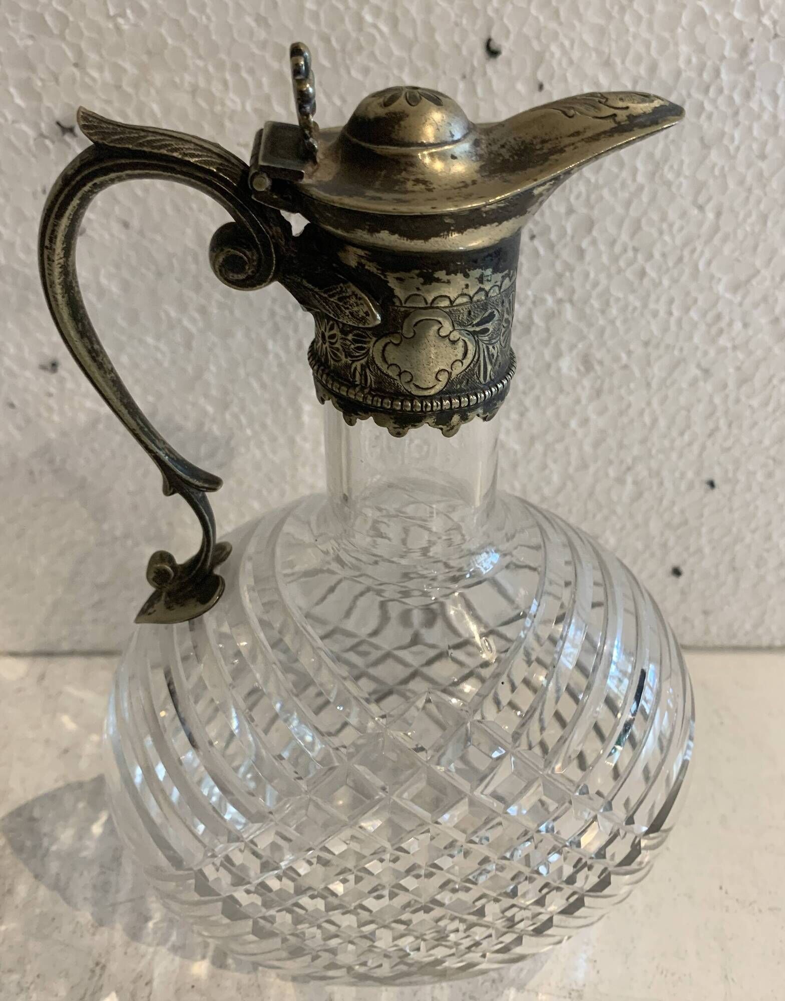 Carafe in cut glass or crystal and silver-plated metal, 20th century