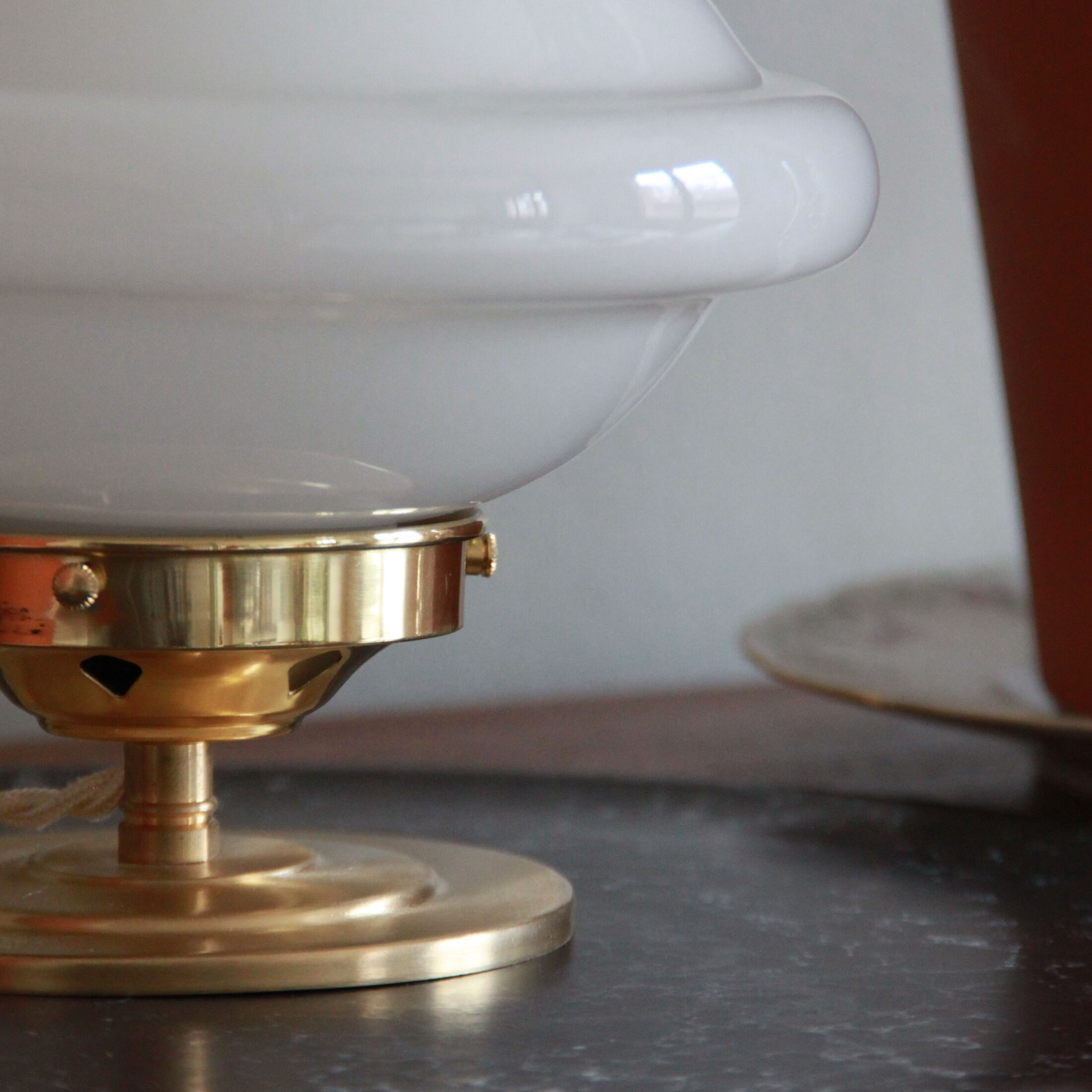 Bedside lamp desk brass globe opaline glass white art deco old