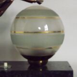 Vintage french art deco gazelle lamp black marble base round glass shade 3956