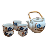 Service thé japon grès bambou Théière 6 tasses 70s Peint main myrtille