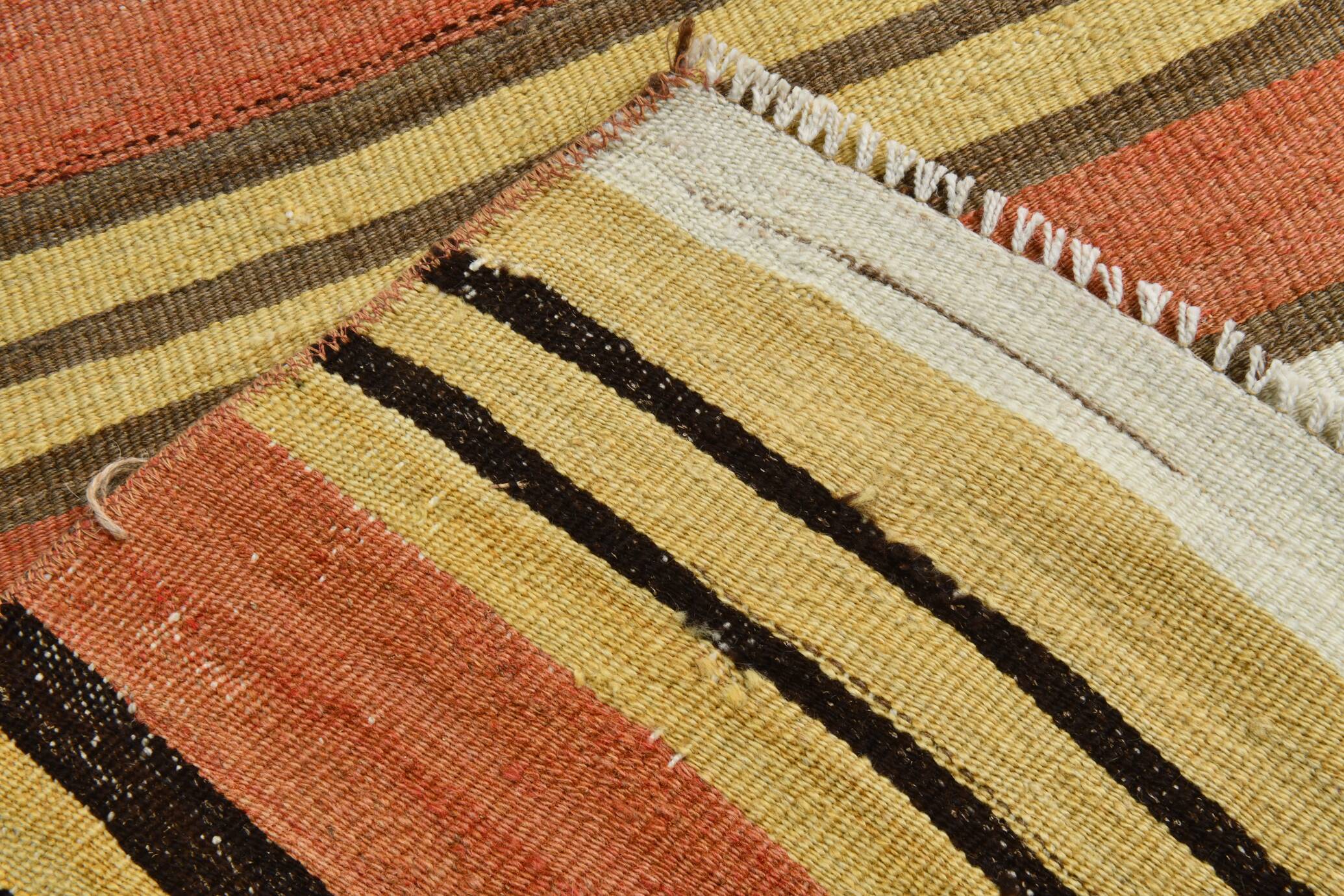 2x12 Warm Earth Tones Striped Lon Kilim Runner Rug, 65x366 Cm