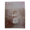 Old albumen photo - Young girl in the fields - France - Late 19th century