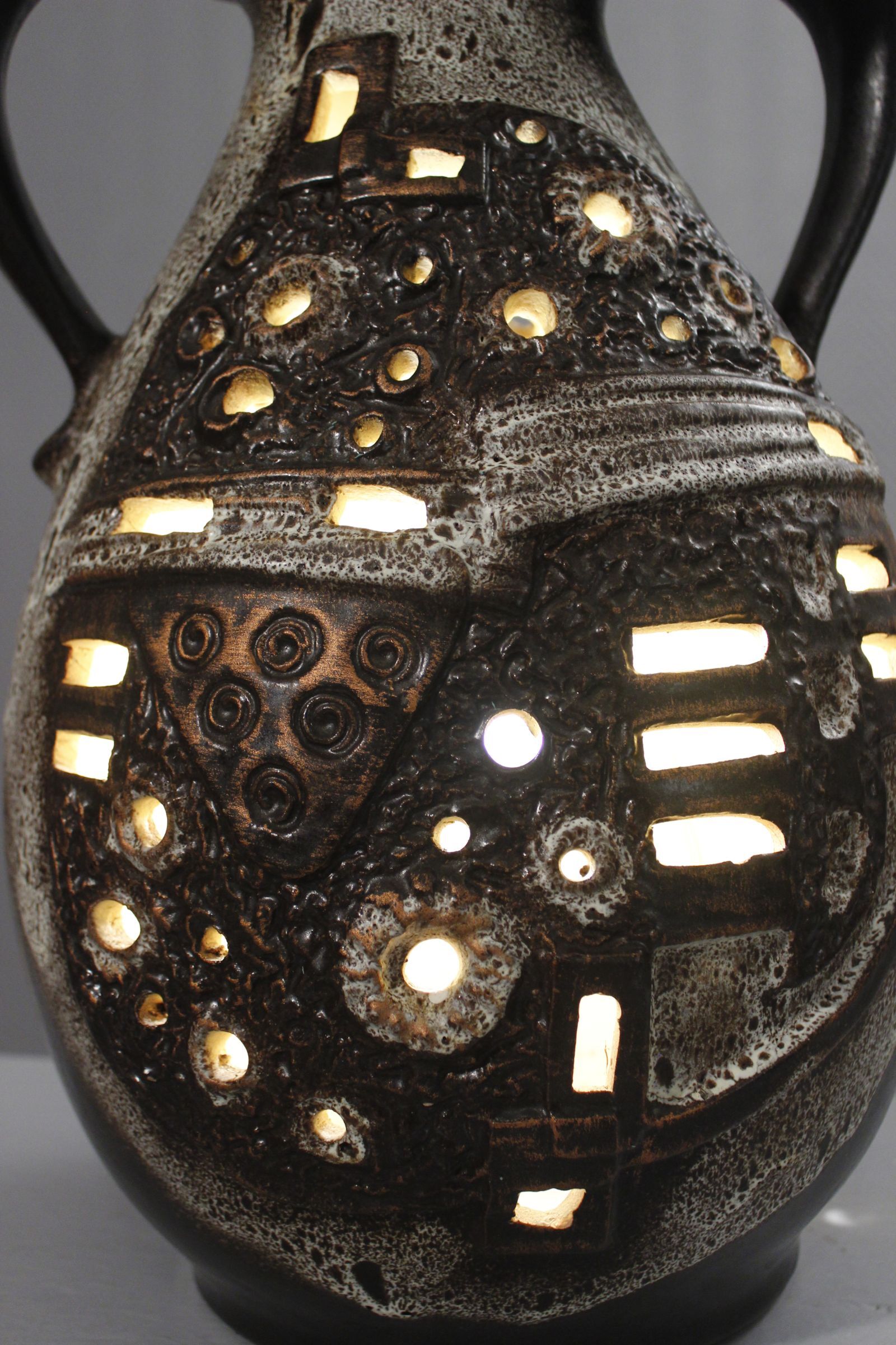 Large double lighting lamp base with openwork design, Brutalist 1960s.