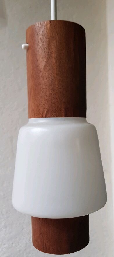 Hanging lamp boomerang 3 white lanterns and wood